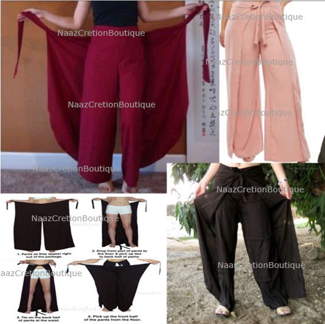 ☆送料・関税込☆Bohemian Seoul★CURVED WRAP WIDE SLACKS★ Women Wrap Trousers, Boho Wide Leg Palazzo, Solid Summer
