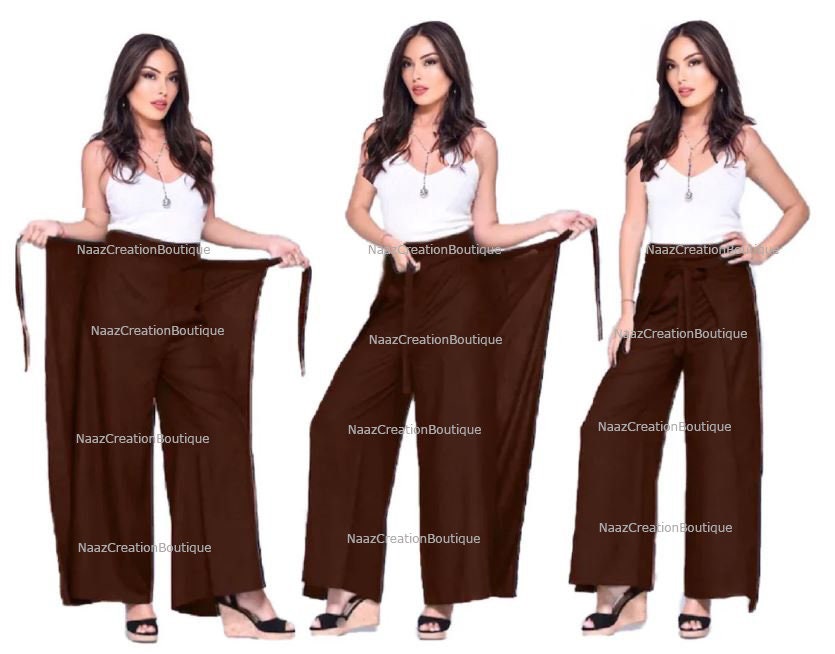Amazon.com: Ahualy Womens Palazzo Long Pants High Waist Wide Leg Stretchy  Loose Fit Casual Trousers with Pocket A0505 Brown#Small : Clothing, Shoes &  Jewelry