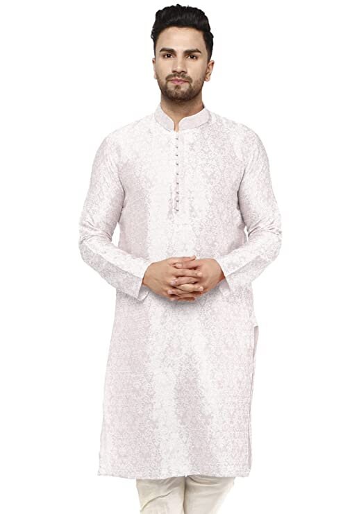 Mens casual kurta white sale