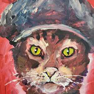 Pintura acrílica sobre caja de cartón Alexander Diener arte único gato tomcat fondo rojo colección artículo de colección cuadros pintura