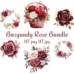 117 Burgunder Blumenstrauß Rose, Geschenkkorb Rose, Rose mit goldenem Glitzer, Kranz Rose, Kranz Rose mit goldenem Glitzer, Aquarell PNG JPG
