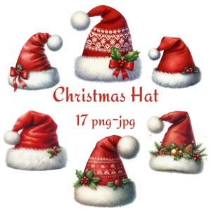 17 kerstmuts clipart, kerst fancy hat clipart, aquarel kerstmuts hoge kwaliteit transparante achtergrond 300 Dpı PNG JPG clipart