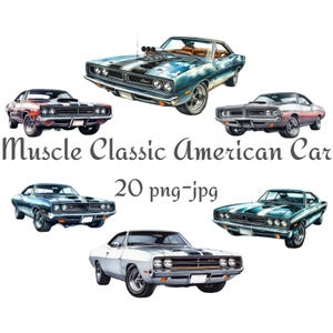 20 Muscle Classic American Car Clipart, Boda Despedida de soltera Muscle Classic American Car Clipart, Muscle Car Acuarela 300 Dpi PNG JPG