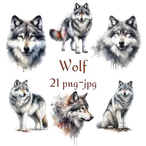21 Wolf Clipart, Aquarell Tribal Wolf Clipart, Aquarell Wolf Hohe Qualität 300 Dpı PNG JPG Clipart