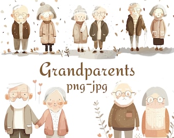 Großeltern Clipart, Familie Clipart, Großvater Clipart, Großmutter Clipart, Aquarell Großeltern 300 Dpı PNG Clipart