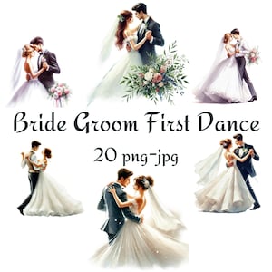 20 Noiva Noivo Primeira Dança Clipart, Dança Do Casamento Clipart, Primeira Dança Do Casamento, Casamento Feliz Fundo Transparente 300 Dpı PNG JPG
