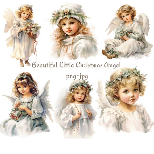 Christmas Little  Beautiful Angel, Cute Christmas Cherub Clipart, Little Christmas Angels Clipart, Victorian Christmas Angel Clipart