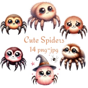 14 süße Spinnen Clipart, Aquarell süße kleine Frühling Insekten Clipart, Aquarell süße Spinnen hochwertige 300 Dpı PNG JPG Clipart
