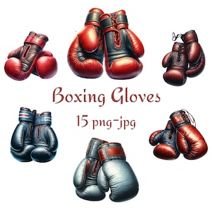 15 Clipart de gants de boxe, Clipart de gants de boxe colorés, aquarelle de gants de boxe de haute qualité sur fond Transparent 300 Dpı PNG JPG