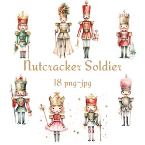 18 Clipart de quebra-nozes, clipart de soldado de lata vintage em aquarela, soldado quebra-nozes vintage 300Dpı PNG JPG clipart de alta qualidade