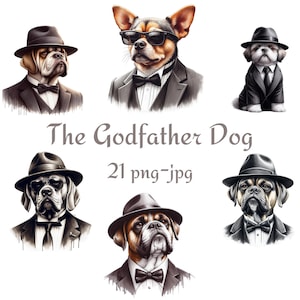 21 O Padrinho Cachorro Clipart, Cute Serious Dogs Clipart, Aquarela O Padrinho Cachorro Fundo Transparente Alta Qualidade 300 Dpı PNG JPG