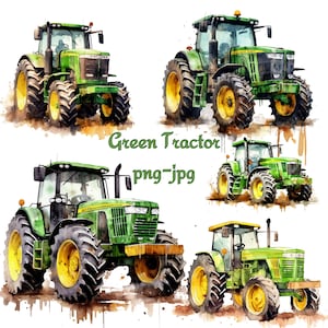 Grüner Traktor Landwirtschaftliche Fahrzeuge Clipart, Grüner Traktor Aquarell Clipart, Grüner Bauernhof Traktor Clipart, Ernte Bauernhof Traktor PNG JPG Clipart
