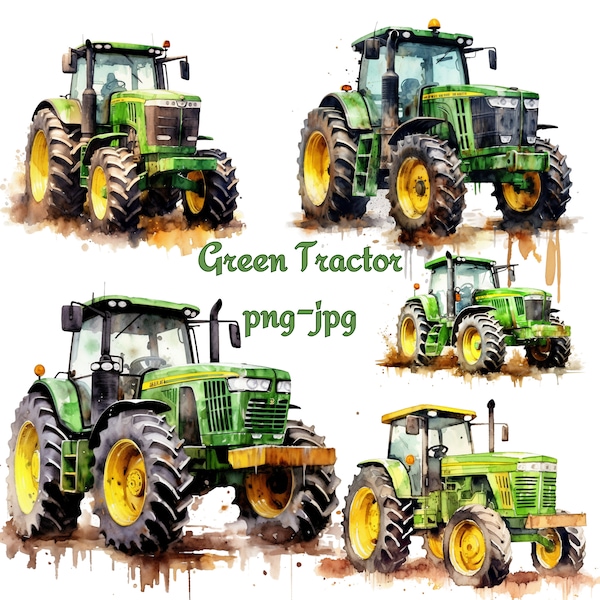 Green Tractor Farming Vehicles Clipart, Green Tractor Watercolour Clipart, Green Farm Tractor Clipart, Harvest Farm Tractor PNG JPG Clipart