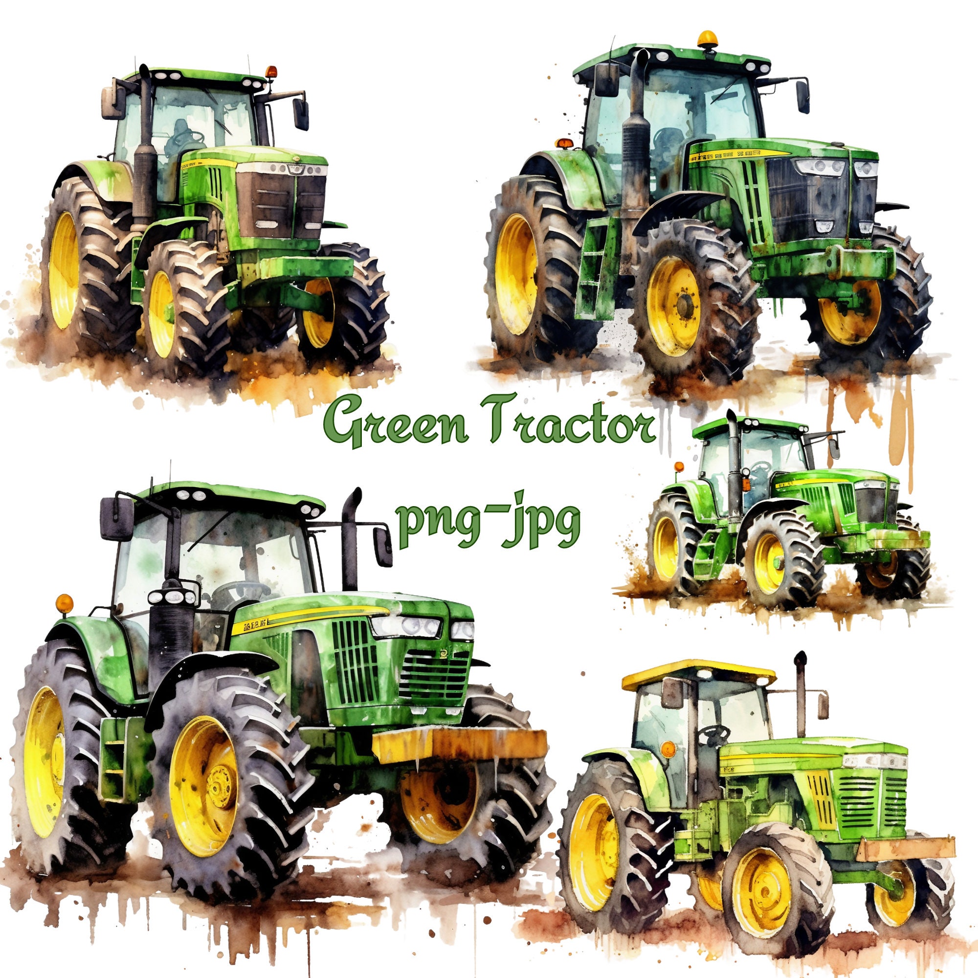 Green Tractor Farming Vehicles Clipart, Green Tractor Watercolour ...