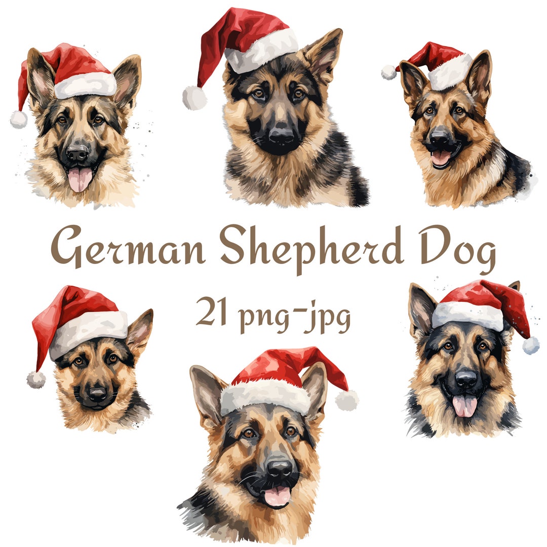 21 Christmas Cute German Shepherd Dog Clipart, Watercolor Christmas Dog ...