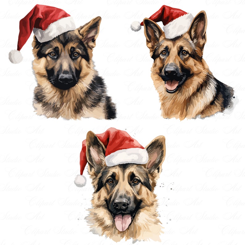 21 Christmas Cute German Shepherd Dog Clipart, Watercolor Christmas Dog ...