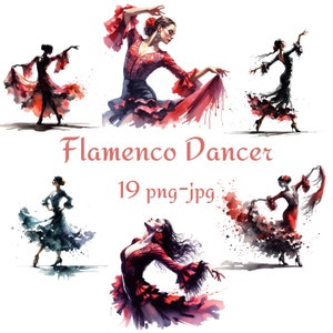 19 Flamenco danser Clipart, Splash Flamenco danser Clipart, aquarel Flamenco danser transparante achtergrond 300 Dpı PNG JPG Clipart