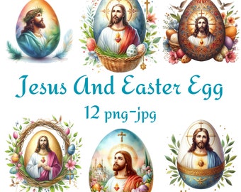 12 Jesus And Easter Egg Clipart, Watercolor Jesus With Easter Egg Clipart, Easter Egg Clipart, Easter Feast PNG JPG Clipart