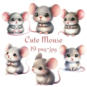 19 Clipart souris mignon, aquarelle souris mignon Clipart, aquarelle souris mignonne haute qualité 300 Dpı PNG JPG Clipart