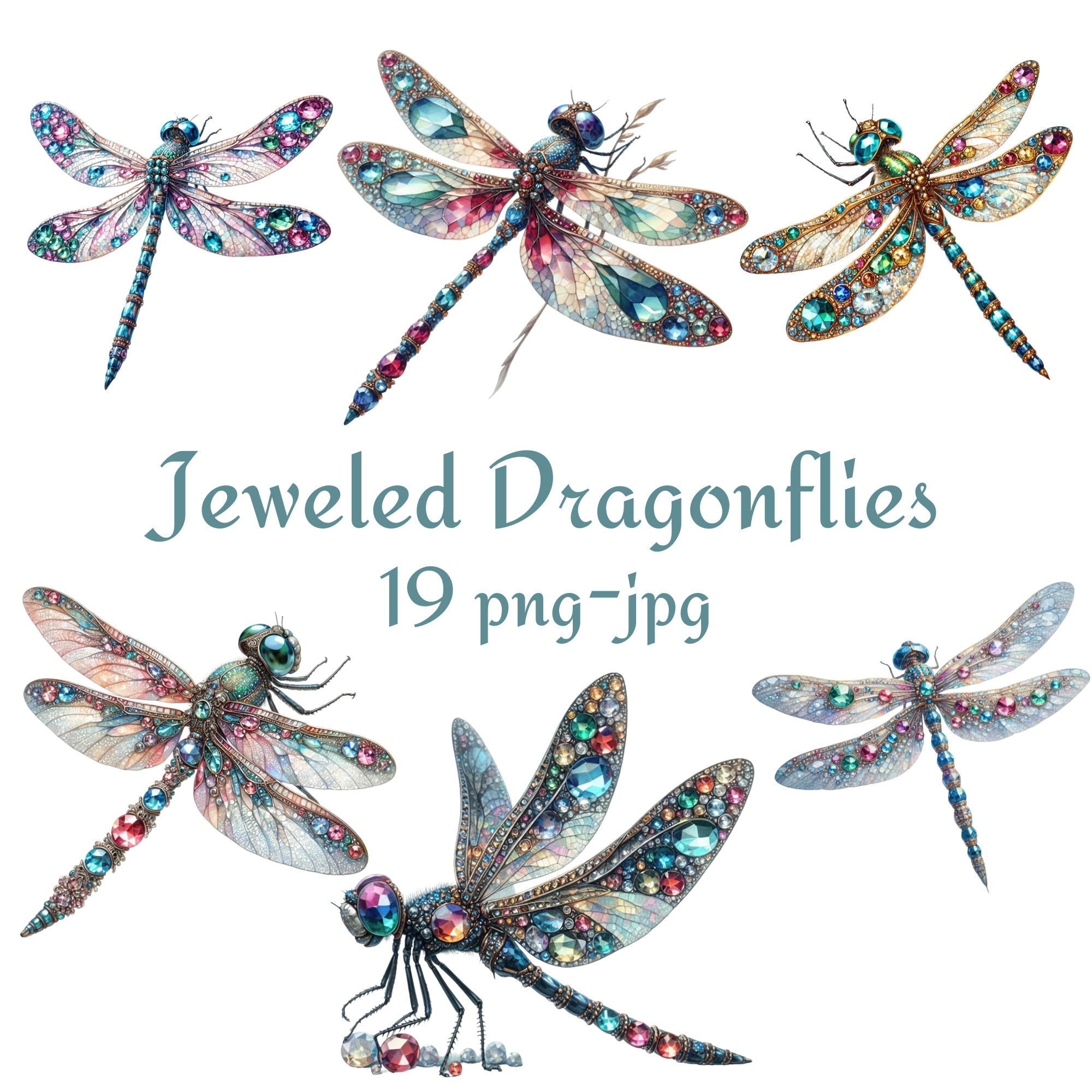 19 Jeweled Dragonflies Clipart, Dragonfly Illustration With Transparent ...