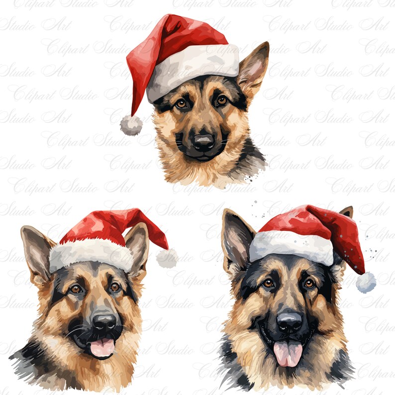 Christmas Cute German Shepherd Dog Clipart, Watercolor Christmas Dog ...