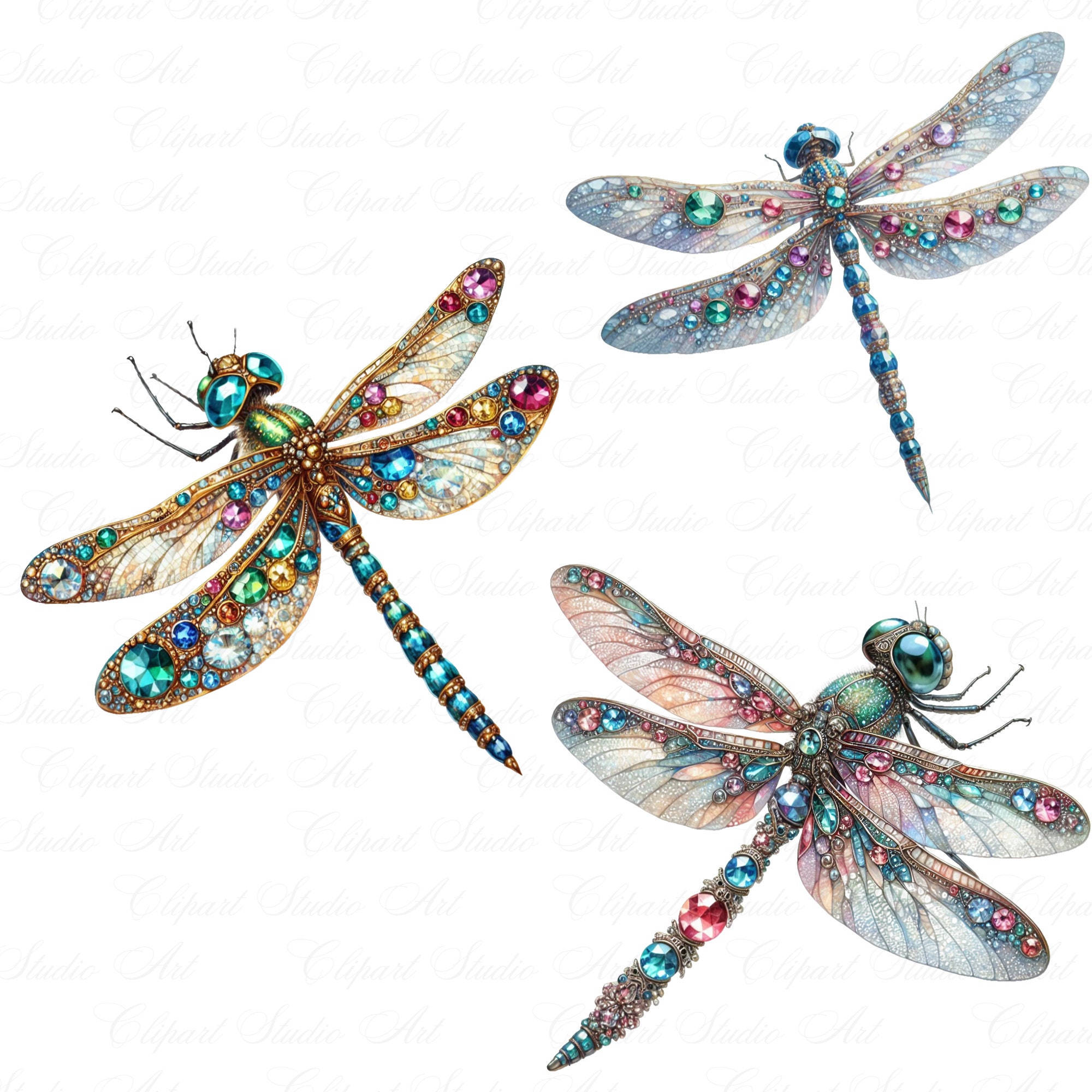 19 Jeweled Dragonflies Clipart, Dragonfly Illustration With Transparent ...
