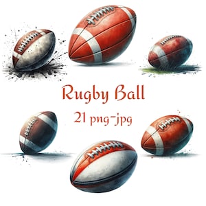 21 Clipart de bola de rugby, vários clipart de bolas de rugby, bola de rugby em aquarela, fundo transparente de alta qualidade 300 Dpı PNG JPG Clipart