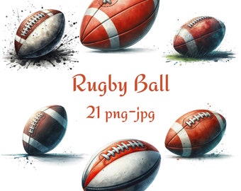 Watercolor Rugby Ball Clipart, Sports Graphics (PNG JPG)