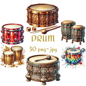 30 Tambor Clipart, Tambor Antiguo Clipart, Tambor Moderno Acuarela, Varios Tambores Fondo Transparente De Alta Calidad 300 Dpı PNG JPG Clipart