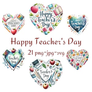 21 Glücklicher Lehrer Tag Clipart, hochwertiger Aquarell Lehrer Tag transparenter Hintergrund 300 Dpı PNG JPG SVG Clipart