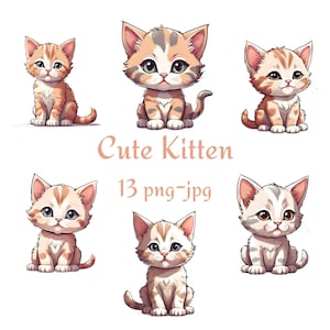 13 Imágenes Prediseñadas de gatito lindo, imágenes prediseñadas de gatos lindos, imágenes prediseñadas de animales, fondo transparente de gatos lindos de acuarela 300 Dpı PNG JPG Imágenes Prediseñadas