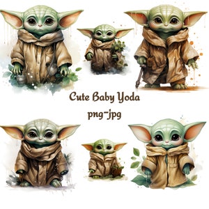 Niedliche Baby Yoda Clipart PNG JPG, süße Baby Yoda Mandalorian Star Wars Png, Star Wars Jpg, für Cricut Scrapbooking Grafiken