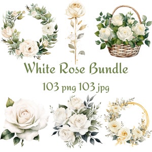 103 Weiße Rose Bundle Bouquet, Geschenkkorb Rose, Rose mit goldenem Glitzer, Kranz Rose, Kranz Rose mit goldenem Glitzer, Aquarell PNG JPG