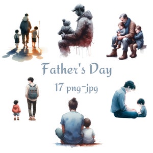 17 Clipart per la festa del papà, Clipart per padre e figli, Acquerello per la festa del papà Sfondo trasparente di alta qualità 300 Dpı PNG JPG Clipart