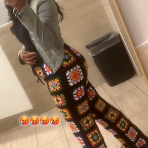 Custom Crochet Granny Square Pants | Handmade Colorful Boho Flare Pants | Made to Order Retro Festival Outfit | Custom Fit Crochet Pants