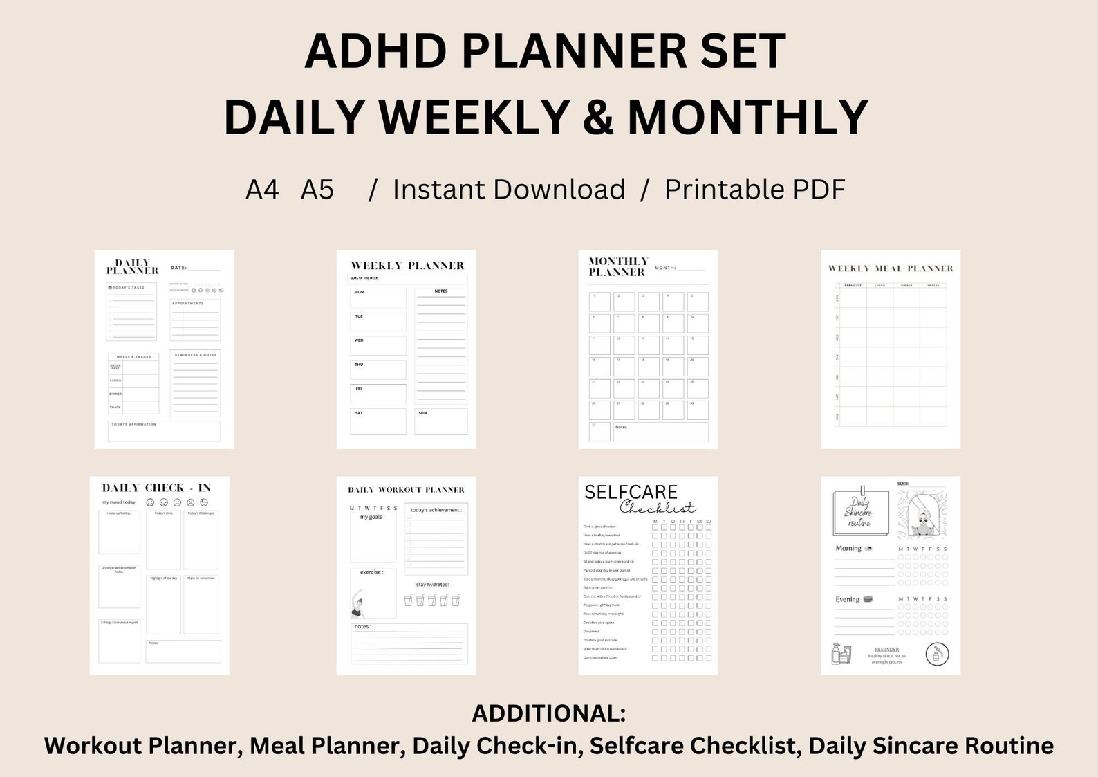 ADHD Planner Printable Set, Daily Planner, Weekly Planner, Monthly ...
