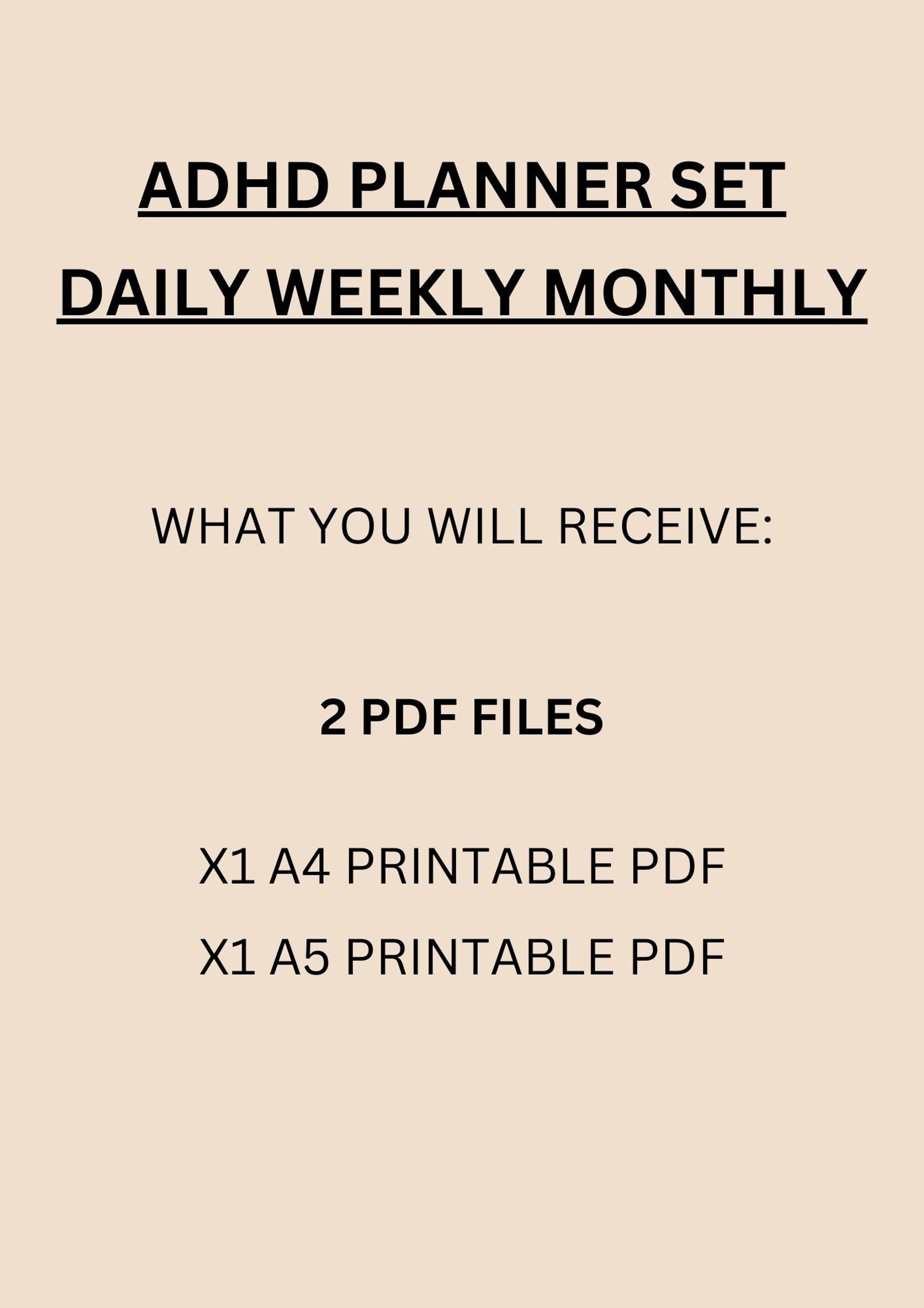 ADHD Planner Printable Set, Daily Planner, Weekly Planner, Monthly ...