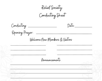 Relief Society Conducting Sheet - Etsy