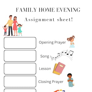 Family Home Evening Assignment List; FHE; Family Home Evening; LDS