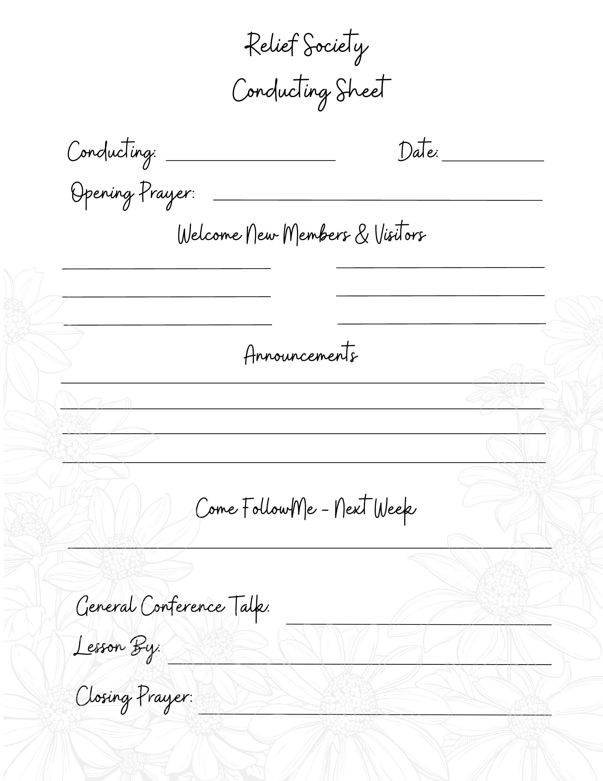 Floral Relief Society Conducting Sheet Presidency Meeting Etsy