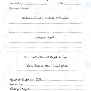 Relief Society Conducting Sheet; Date; Conducting; Announcements; Lesson By; Next Lesson