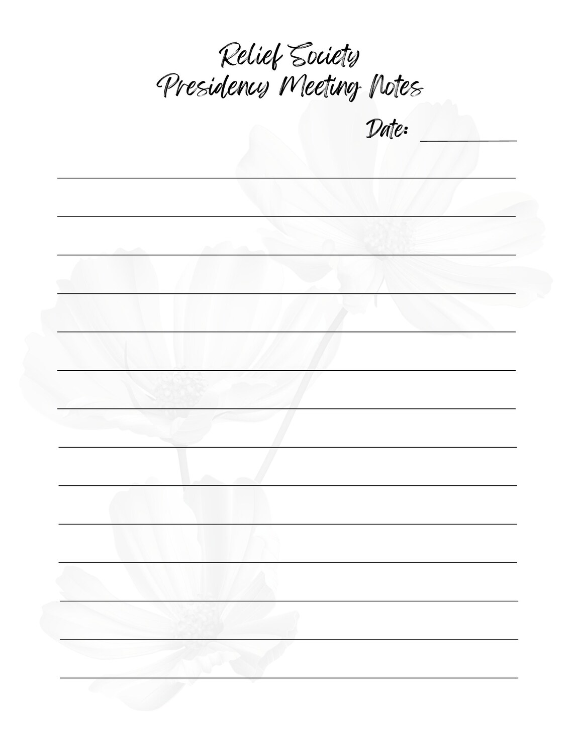 Relief Society Conducting Sheet Presidency Meeting Notes the Church of