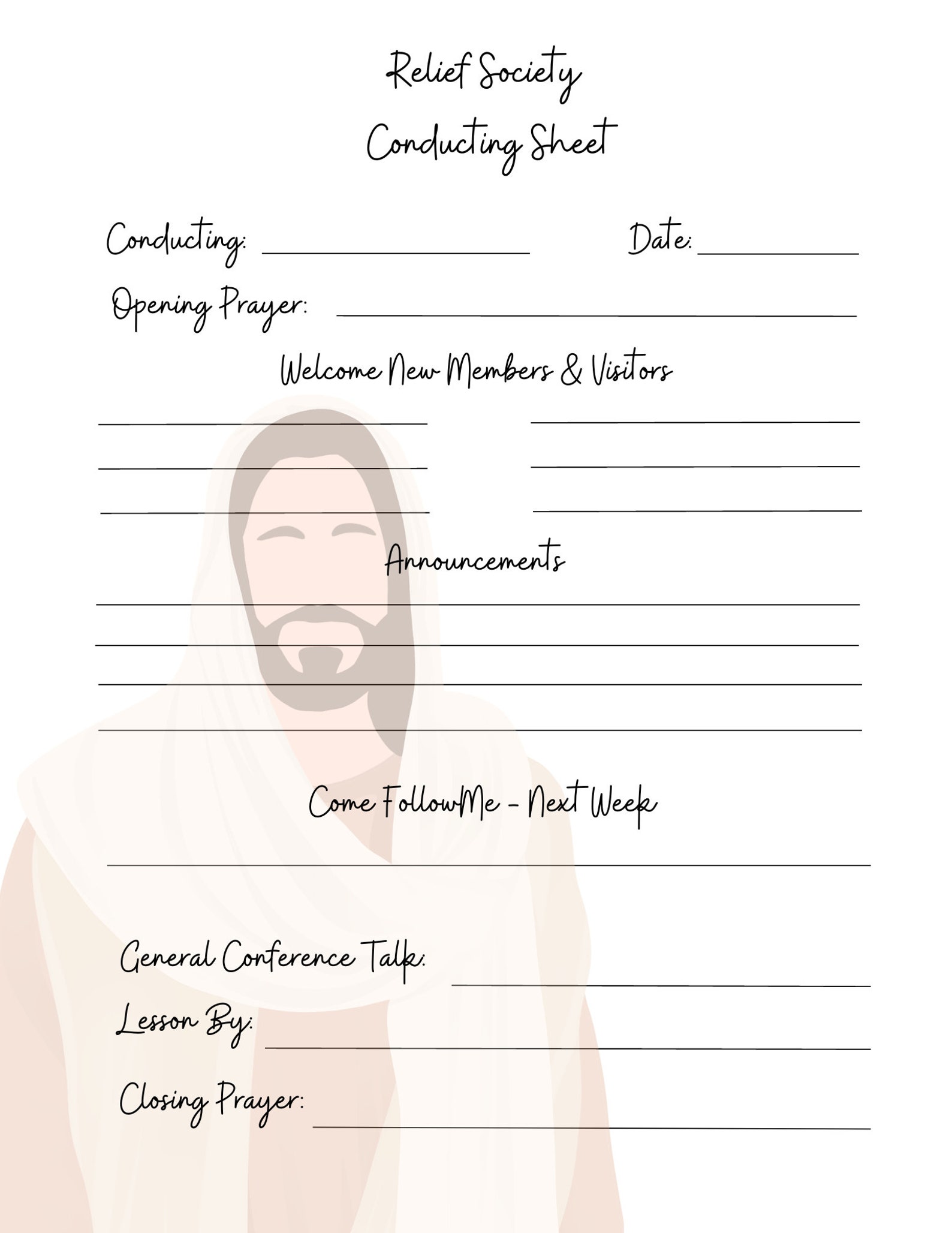 Relieving Sheet 2024 Relief Society Conducting Sheet Presidency Meeting Notes Church of ...