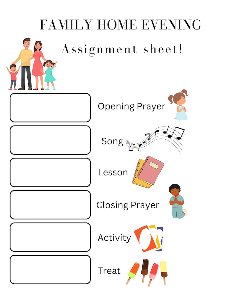 Family Home Evening Assignment List; FHE; Family Home Evening; LDS Etsy