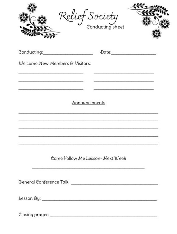 Relief Society Conducting Sheet Date Conducting Etsy