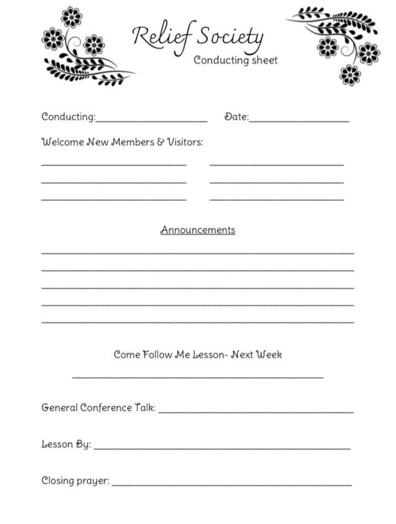 Relief Society Conducting Sheet Date Conducting Etsy New Zealand