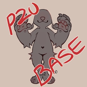 May include: A digital illustration of a stylized, gray anthropomorphic creature with large paws and a heart-shaped detail. The red text "P2U BASE" is overlaid on the image, indicating a base for digital art or design.