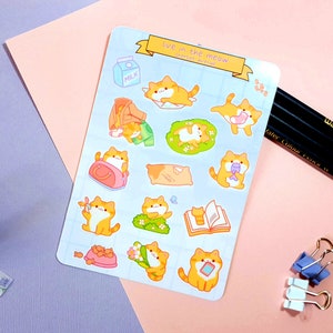 Süßer Sticker Bogen - Kawaii Sticker Pack - Mini Essen Sticker - Handgezeichnetes Katzenleben