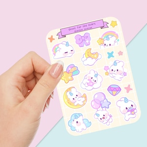 Süßer Aufkleber Bogen - Kawaii Sticker Pack - Mini Craft Stickers - Handgezeichnetes Pastel Einhorn