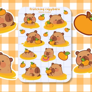 Orange Capybara Sticker Bogen - Lustige Meme Aufkleber - Kawaii Tiere Kiss Cut Aufkleber - Planner Aufkleber
